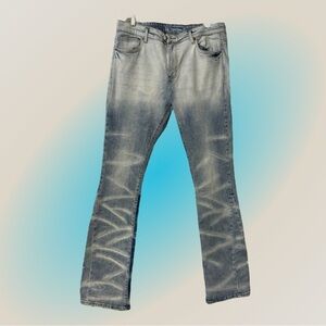 Crysp Denim Blue Jean Distressed Patchwork Stonewash Stretch Biker SZ 36 Men